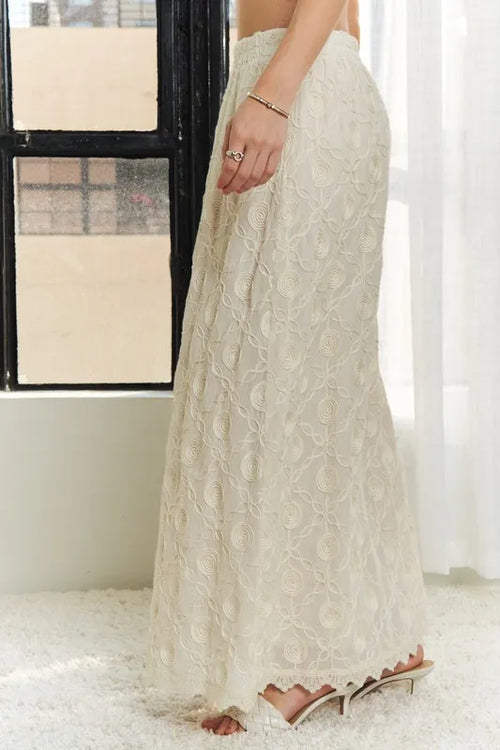 ADORA Elastic Waist Applique Maxi Skirt in Beige