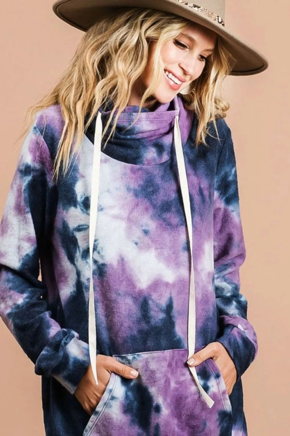 BiBi Brushed Tie Dye Overlapped Turtle Neck Sweatshirt in Purple