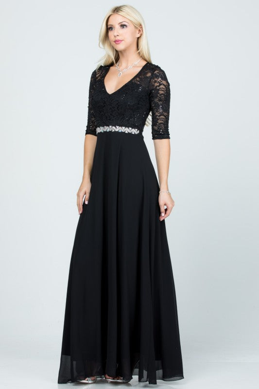 La Scala Chiffon A-Line Dress with Rhinestone Embellishment