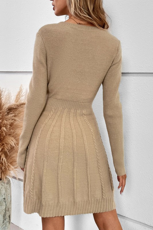 Knit Cross Strip Self Fit Solid Sweater Dress