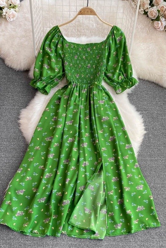 Miss Sparkling Floral Smocked Midi Dress