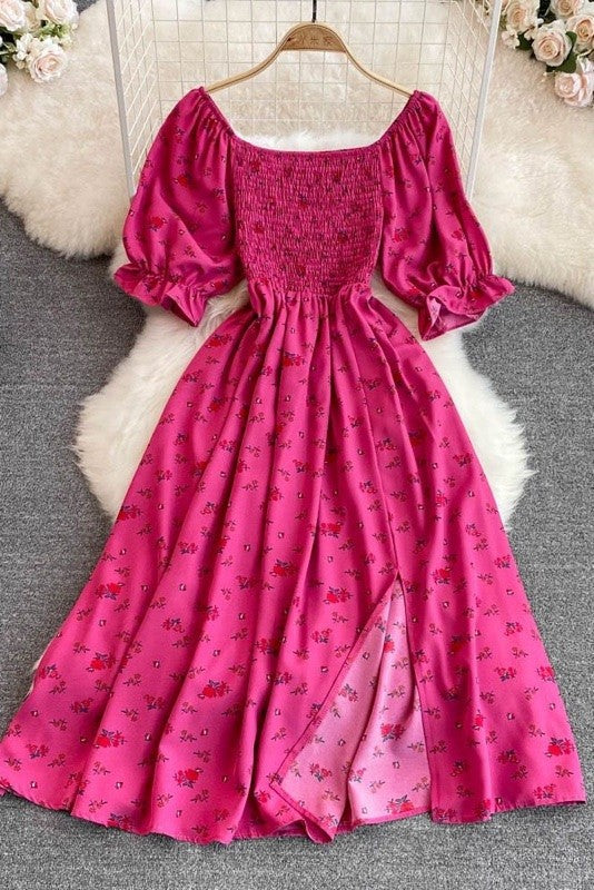 Miss Sparkling Floral Smocked Midi Dress