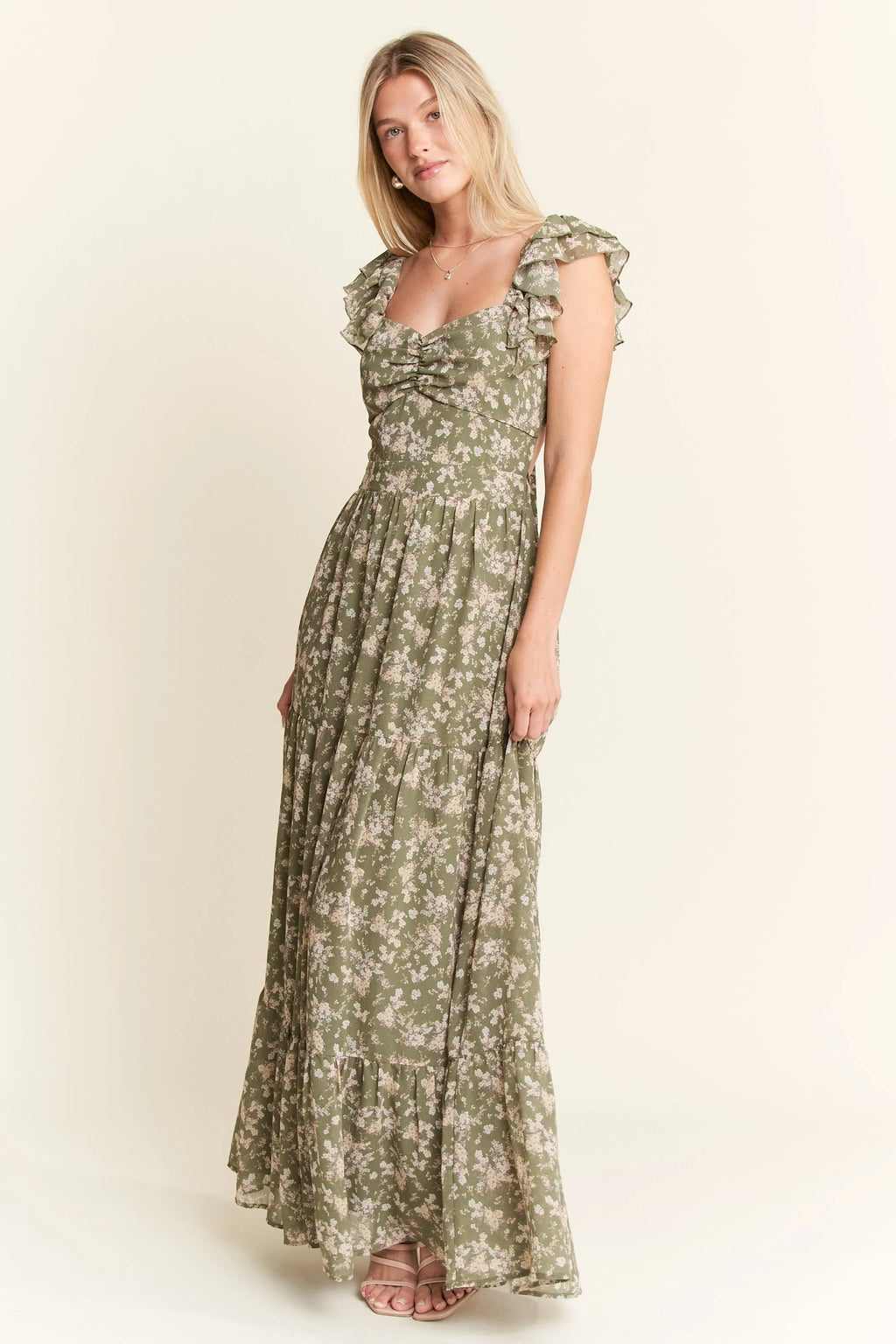 Jade By Jane Ruffle Sleeve Tiered Maxi Dress