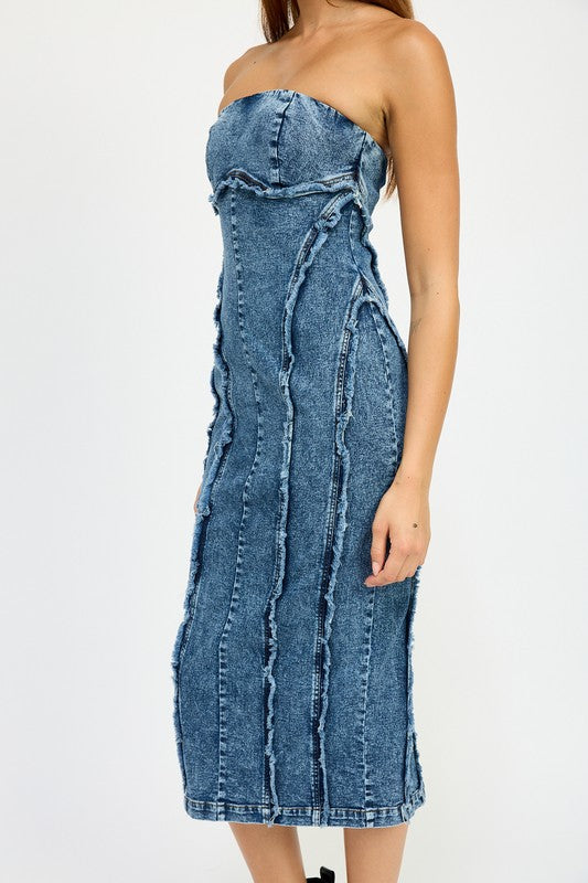 Emory Park Tube Frayed Seam Midi Dress
