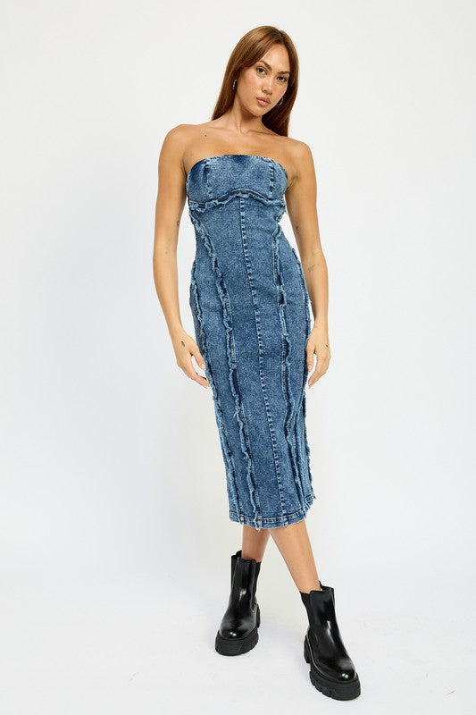 Emory Park Tube Frayed Seam Midi Dress