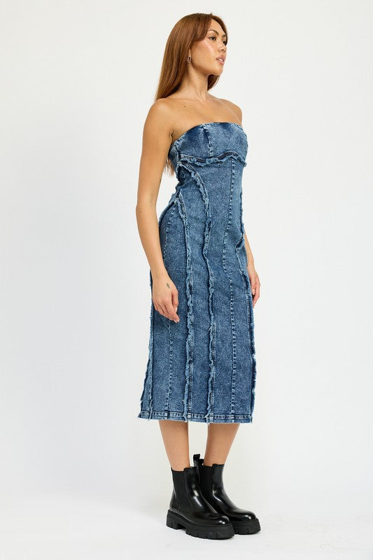 Emory Park Tube Frayed Seam Midi Dress