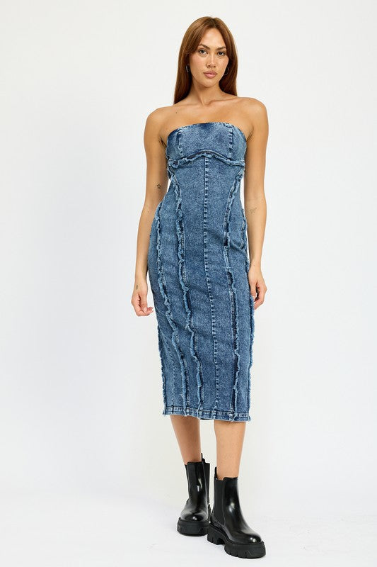 Emory Park Tube Frayed Seam Midi Dress
