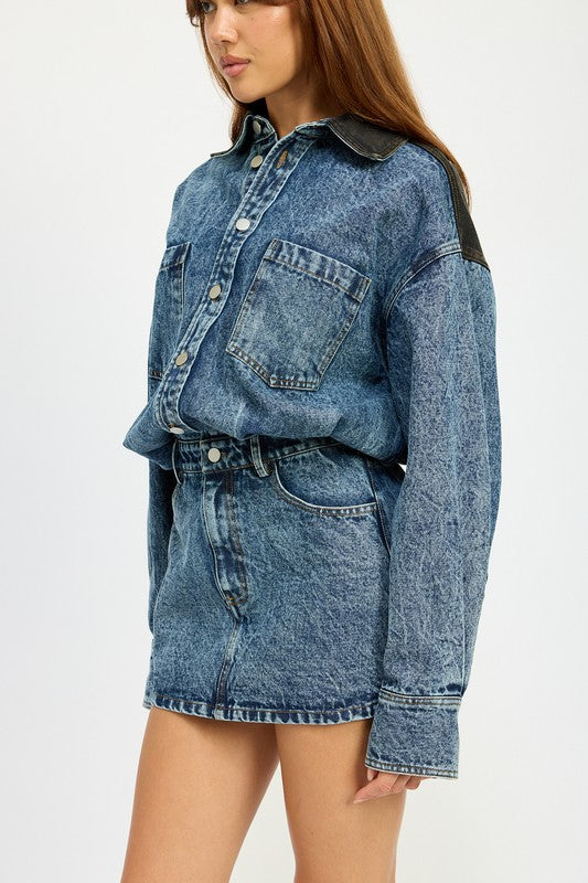 Emory Park Button Up Denim Mini Dress