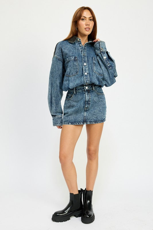 Emory Park Button Up Denim Mini Dress
