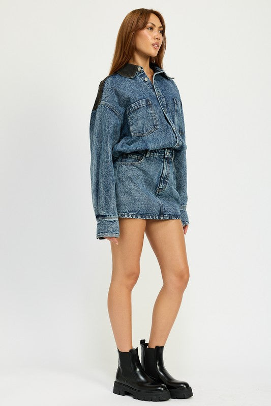 Emory Park Button Up Denim Mini Dress