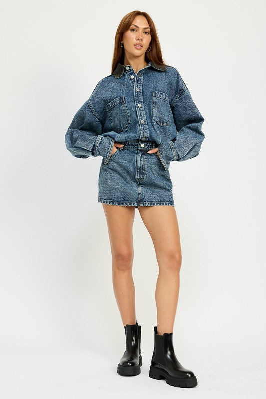 Emory Park Button Up Denim Mini Dress