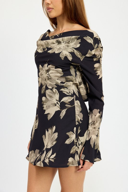 Emory Park | Cowl Neck Mini Flare Dress with Open Back