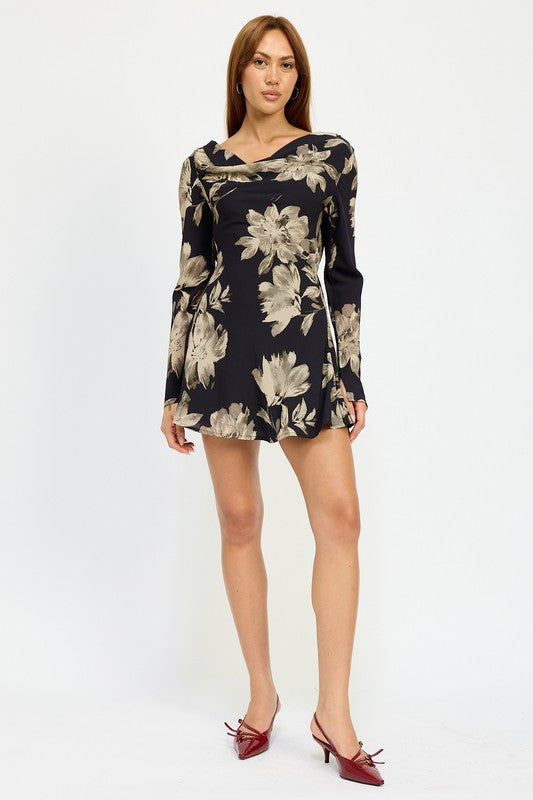 Emory Park | Cowl Neck Mini Flare Dress with Open Back