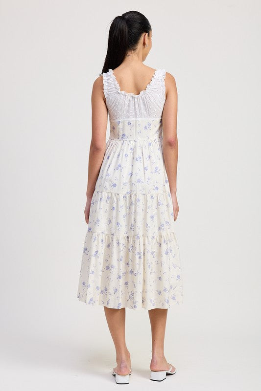 Emory Park Mixed Media Eyelet Peekaboo Midi Dress