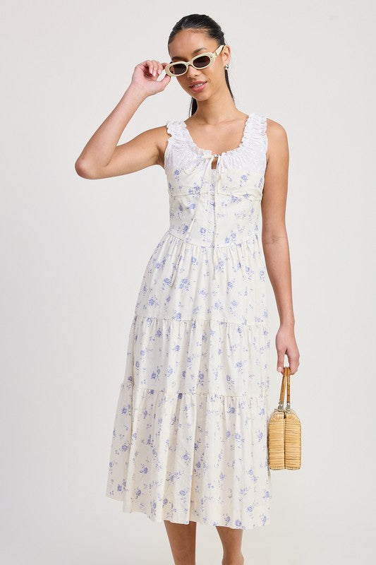 Emory Park Mixed Media Eyelet Peekaboo Midi Dress