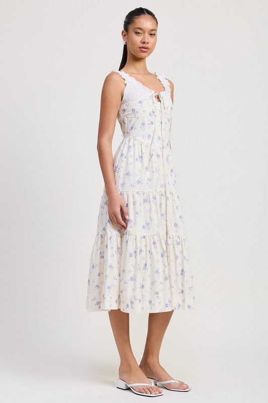 Emory Park Mixed Media Eyelet Peekaboo Midi Dress