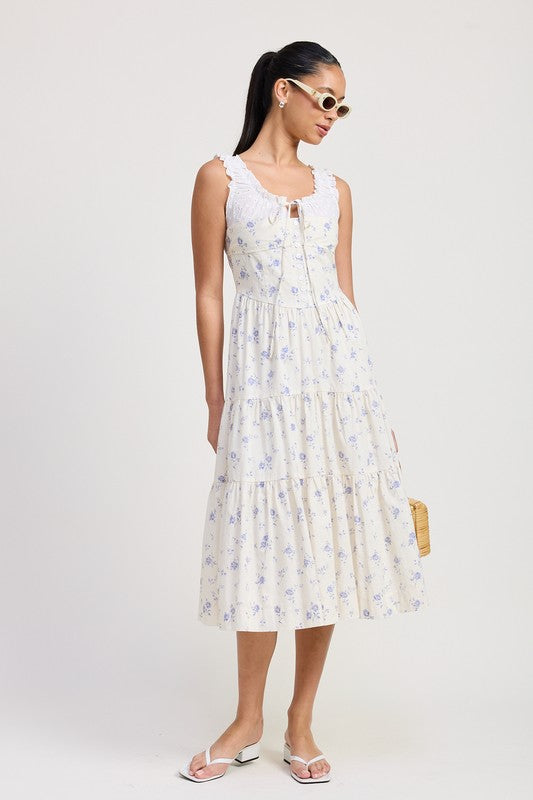 Emory Park Mixed Media Eyelet Peekaboo Midi Dress