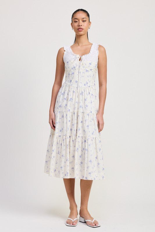 Emory Park Mixed Media Eyelet Peekaboo Midi Dress