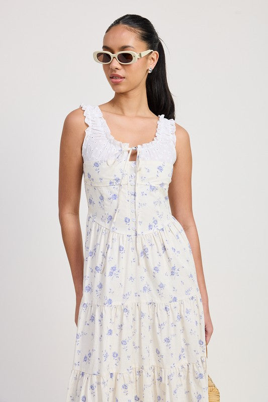 Emory Park Mixed Media Eyelet Peekaboo Midi Dress