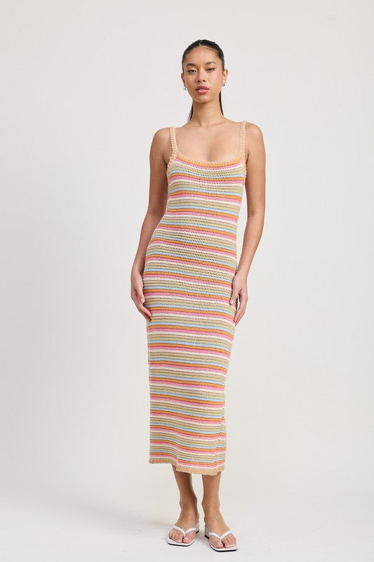 Emory Park | Midi Crochet Square Neck Dress