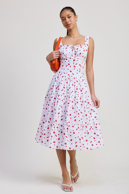 Emory Park | Strawberry Print Poplin Midi A-Line Dress