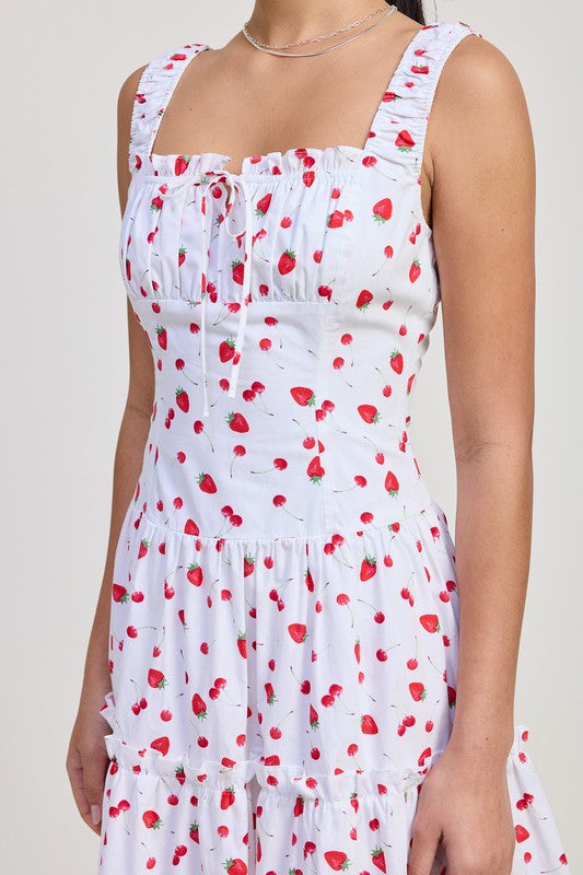 Emory Park | Strawberry Print Poplin Midi A-Line Dress