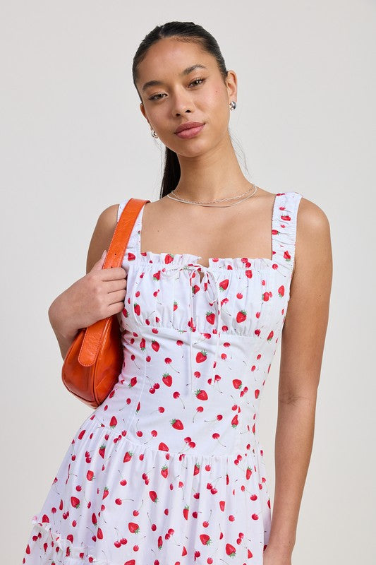 Emory Park | Strawberry Print Poplin Midi A-Line Dress
