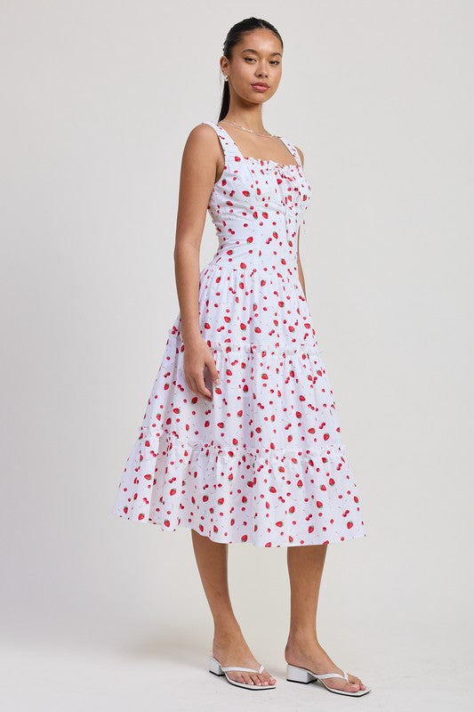 Emory Park | Strawberry Print Poplin Midi A-Line Dress