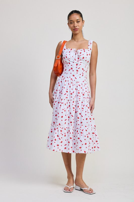 Emory Park | Strawberry Print Poplin Midi A-Line Dress