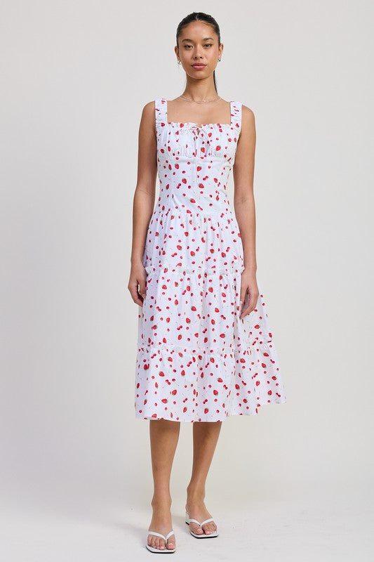 Emory Park | Strawberry Print Poplin Midi A-Line Dress