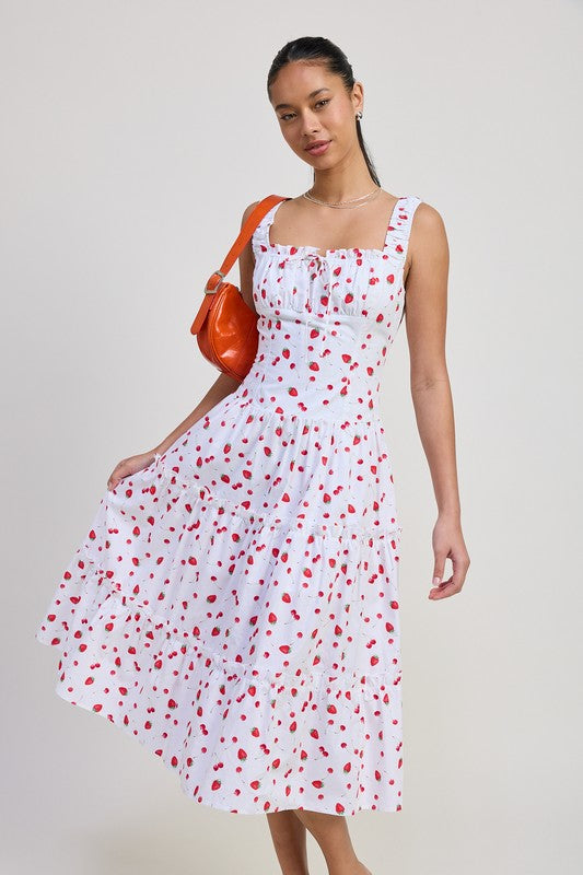 Emory Park | Strawberry Print Poplin Midi A-Line Dress