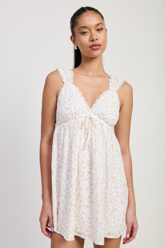 Emory Park | Mini Floral Babydoll Puff Straps Dress