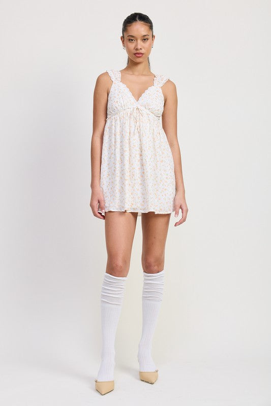 Emory Park | Mini Floral Babydoll Puff Straps Dress