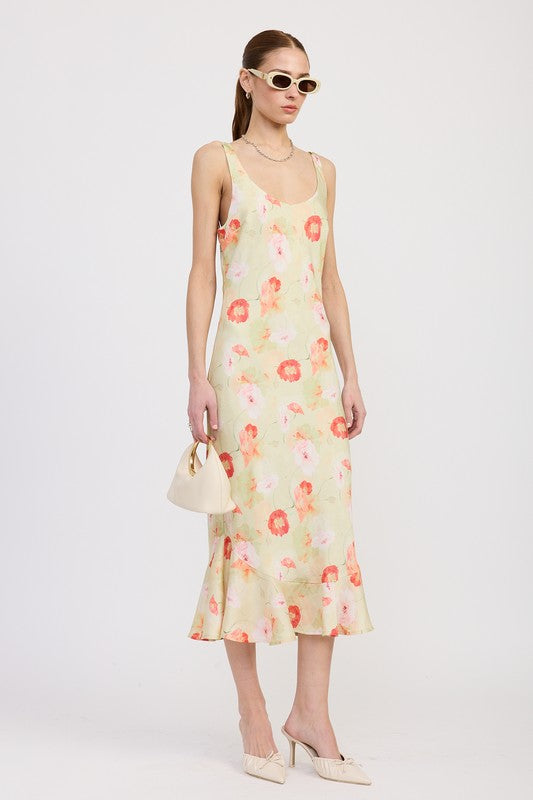 Emory Park Printed Satin Midi Dress with Scoop Neck