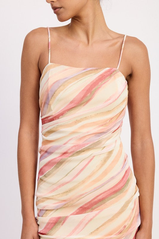 Emory Park Ruched Mesh Midi Dress with Adjustable Straps