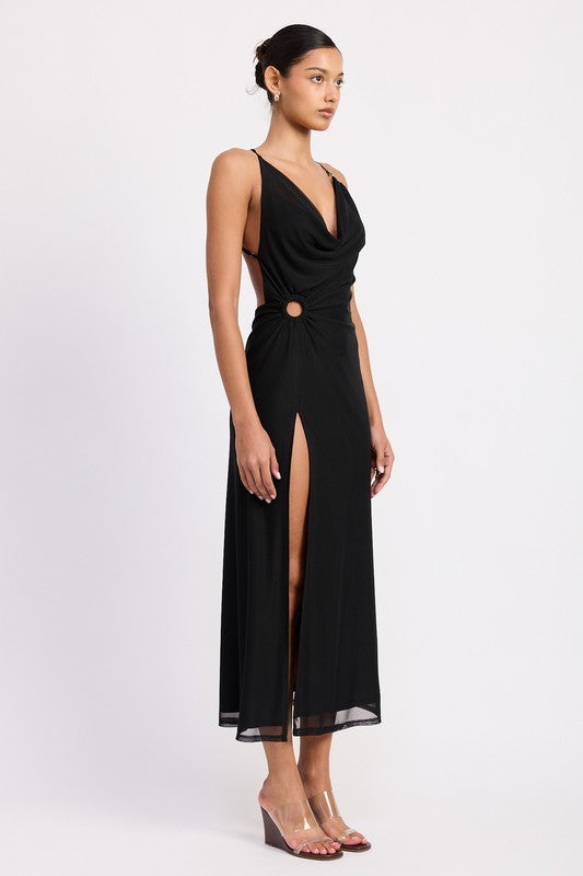 Emory Park Ruched Halter Midi Dress with Side Ring Cutout