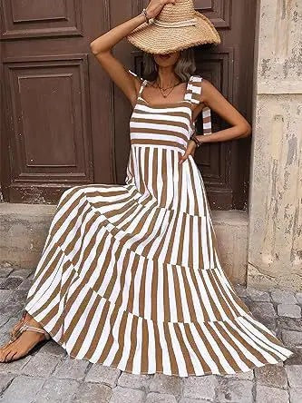 Miss Sparkling Striped and Floral Sleeveless Maxi Dress