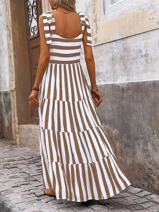 Miss Sparkling Striped and Floral Sleeveless Maxi Dress
