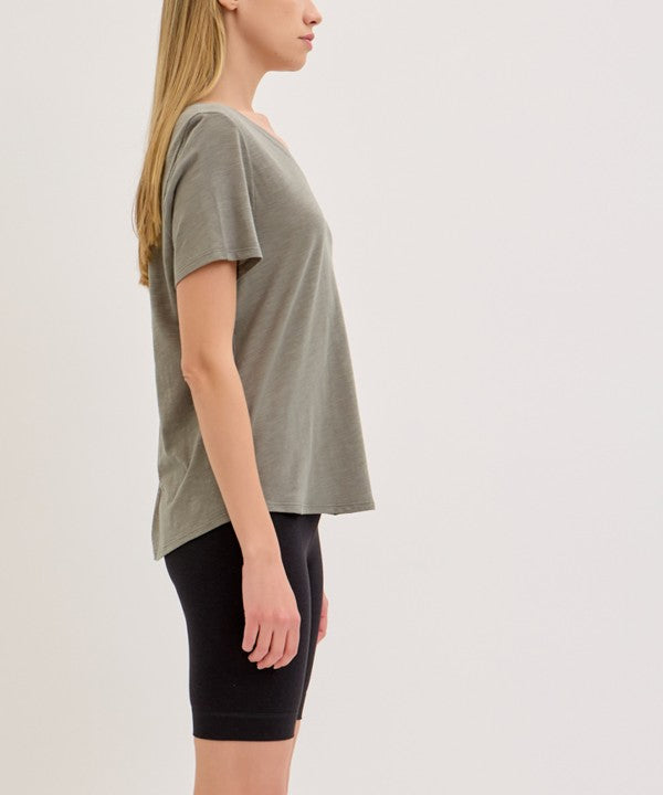 Fabina Bamboo Cotton Slub V-Neck Short Sleeve Top