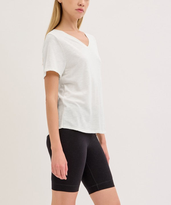 Fabina Bamboo Cotton Slub V-Neck Short Sleeve Top
