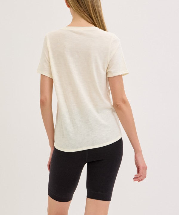 Fabina Bamboo Cotton Slub V-Neck Short Sleeve Top