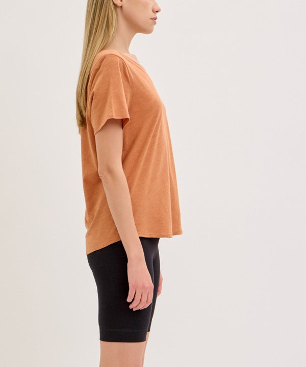 Fabina Bamboo Cotton Slub V-Neck Short Sleeve Top