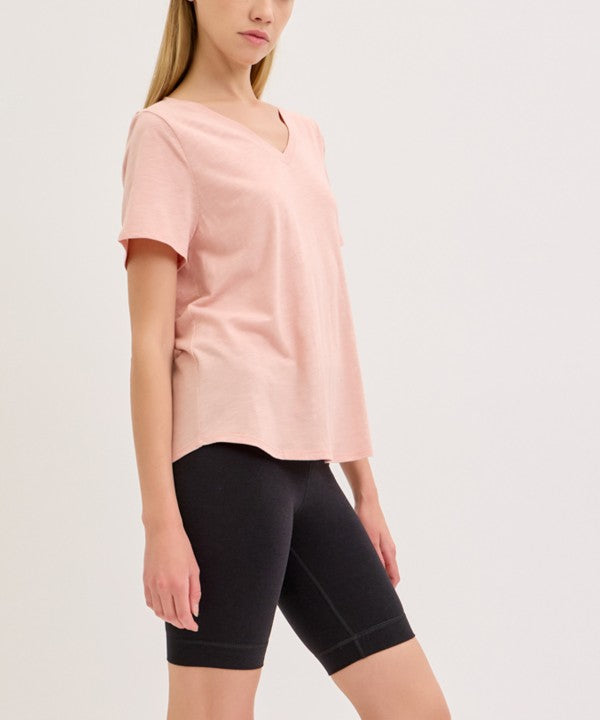 Fabina Bamboo Cotton Slub V-Neck Short Sleeve Top