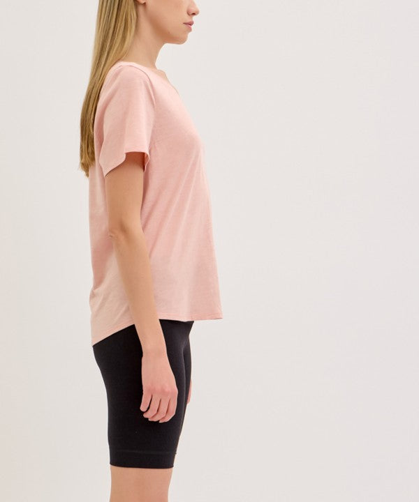 Fabina Bamboo Cotton Slub V-Neck Short Sleeve Top