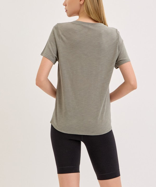 Fabina Bamboo Cotton Slub V-Neck Short Sleeve Top