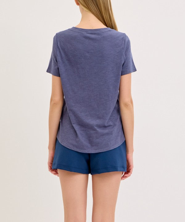 Fabina Bamboo Cotton Slub V-Neck Short Sleeve Top