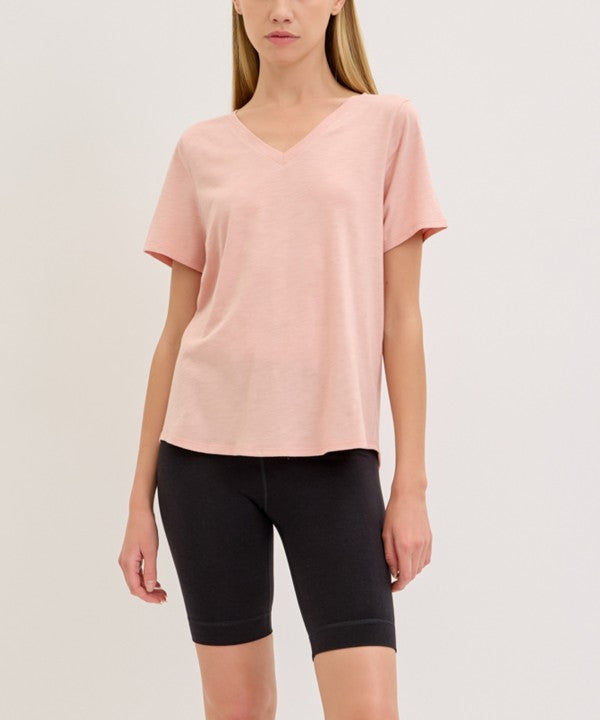 Fabina Bamboo Cotton Slub V-Neck Short Sleeve Top
