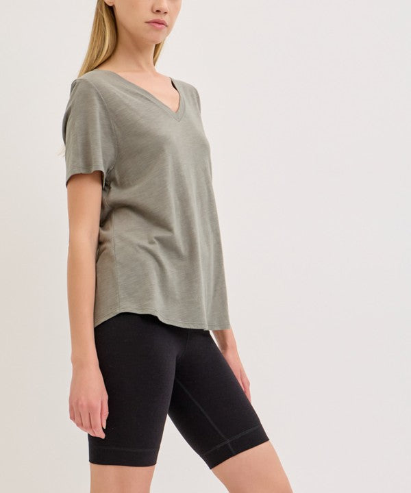 Fabina Bamboo Cotton Slub V-Neck Short Sleeve Top