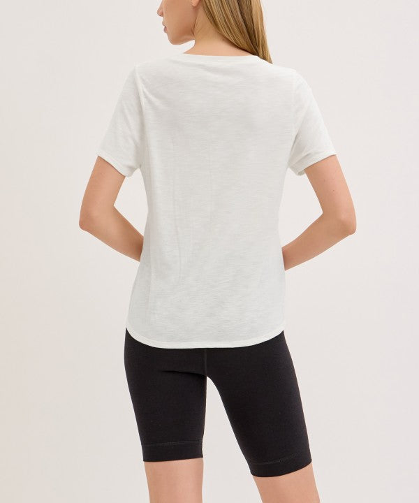 Fabina Bamboo Cotton Slub V-Neck Short Sleeve Top