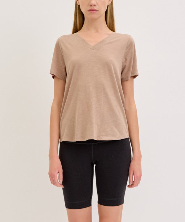 Fabina Bamboo Cotton Slub V-Neck Short Sleeve Top